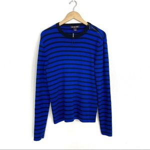 Michael Kors Striped Blue Black Zip Shoulder‎ Merino Sweater Men's Sz Small NEW